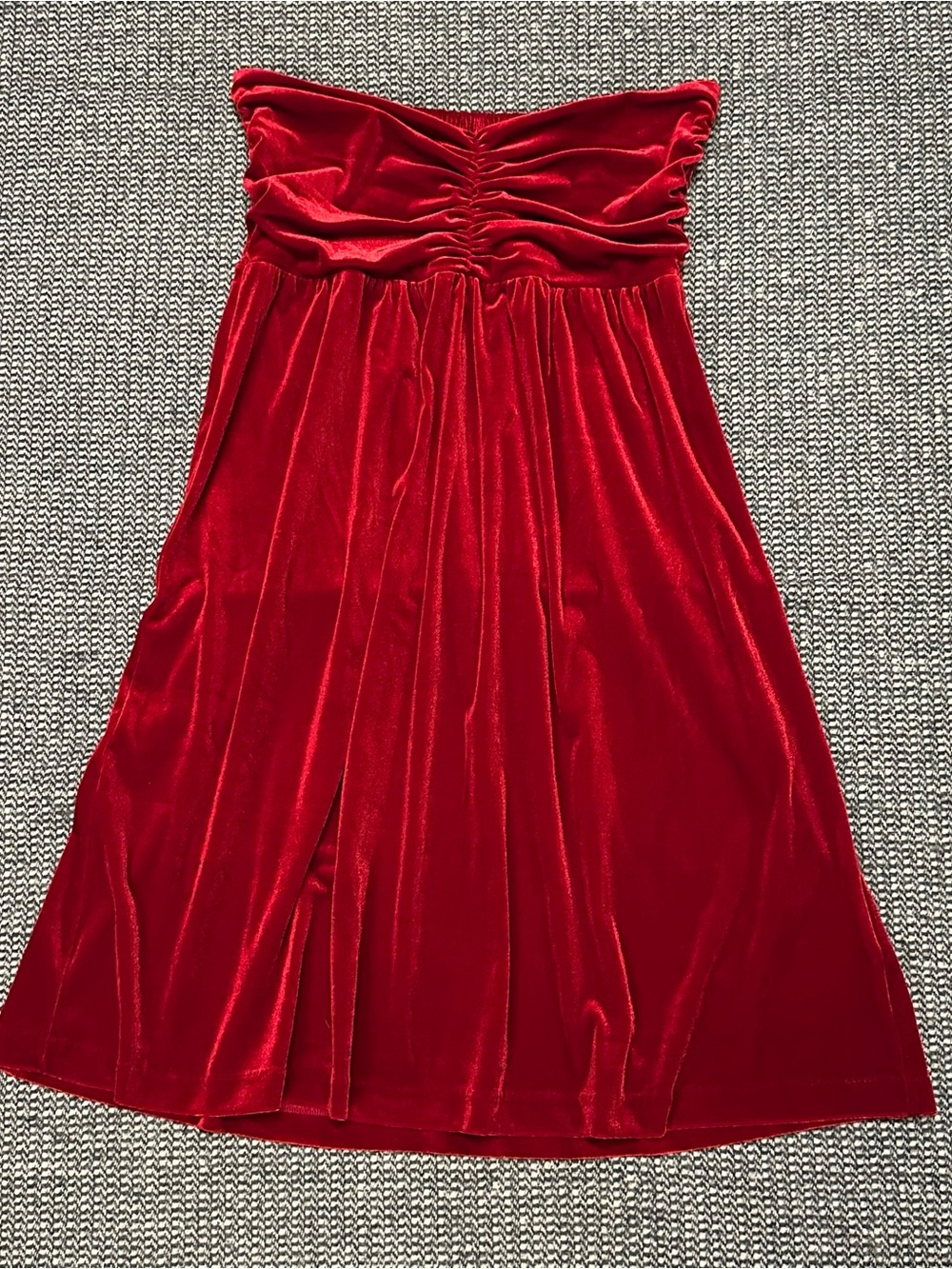 Old Navy Red Strapless Velvet Ruched Bodice Midi Dress